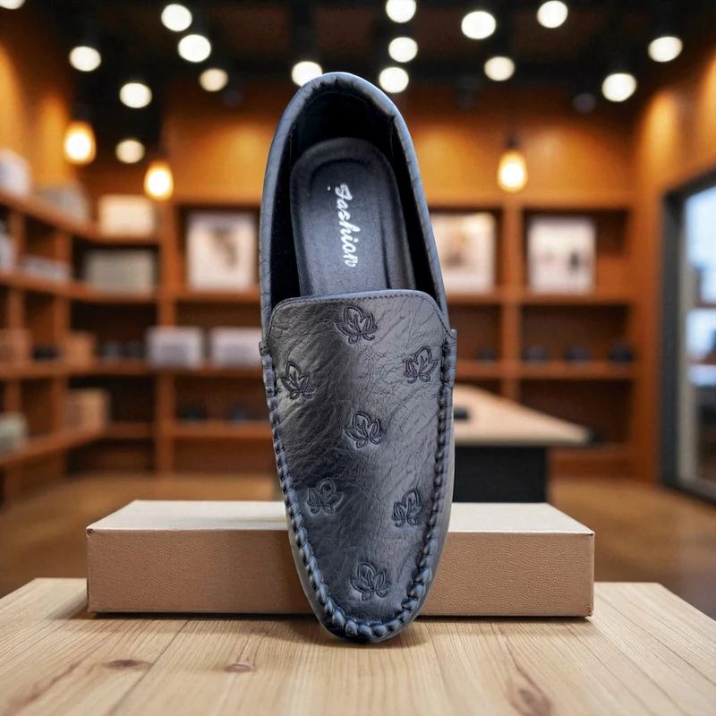 124-👞 Premium Black Loafer – Elegant Design with Embossed Pattern - Image 1
