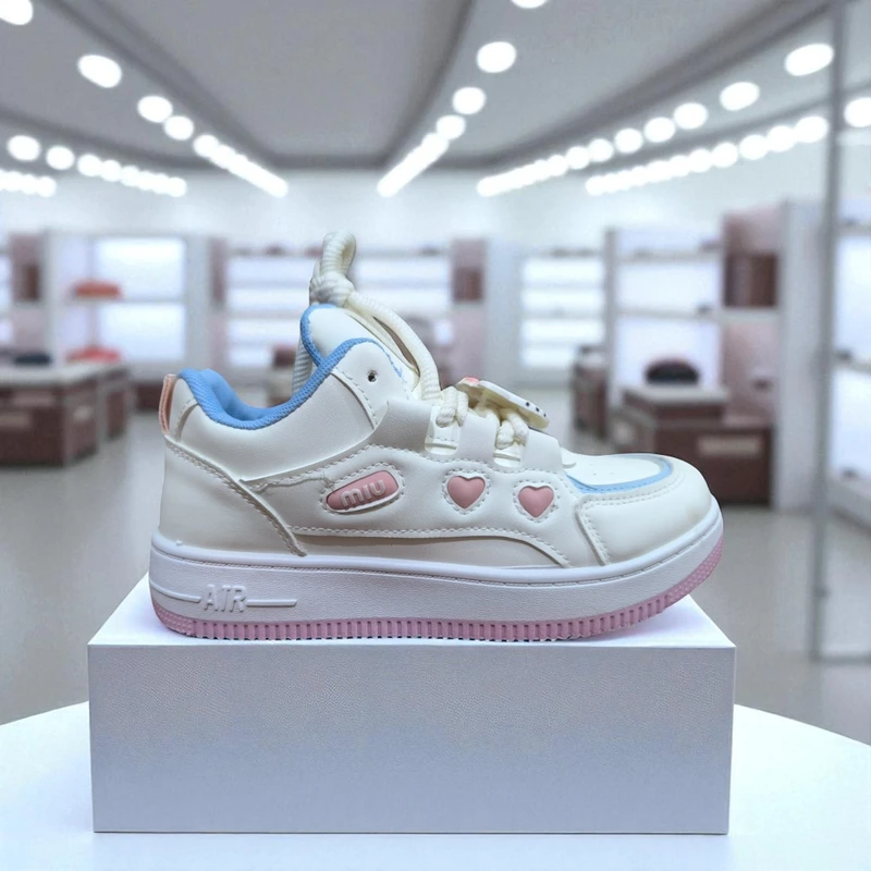 215-Pink and White Sneakers with Blue Accents—Bright & Trendy Casual Footwear