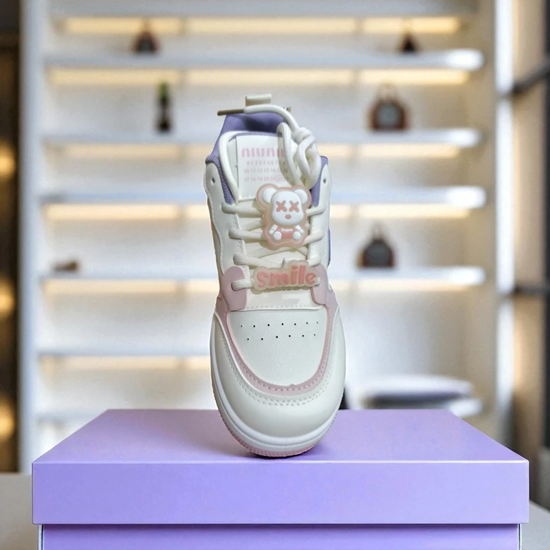 215-Pink and White Sneakers with Blue Accents—Bright & Trendy Casual Footwear - Image 3