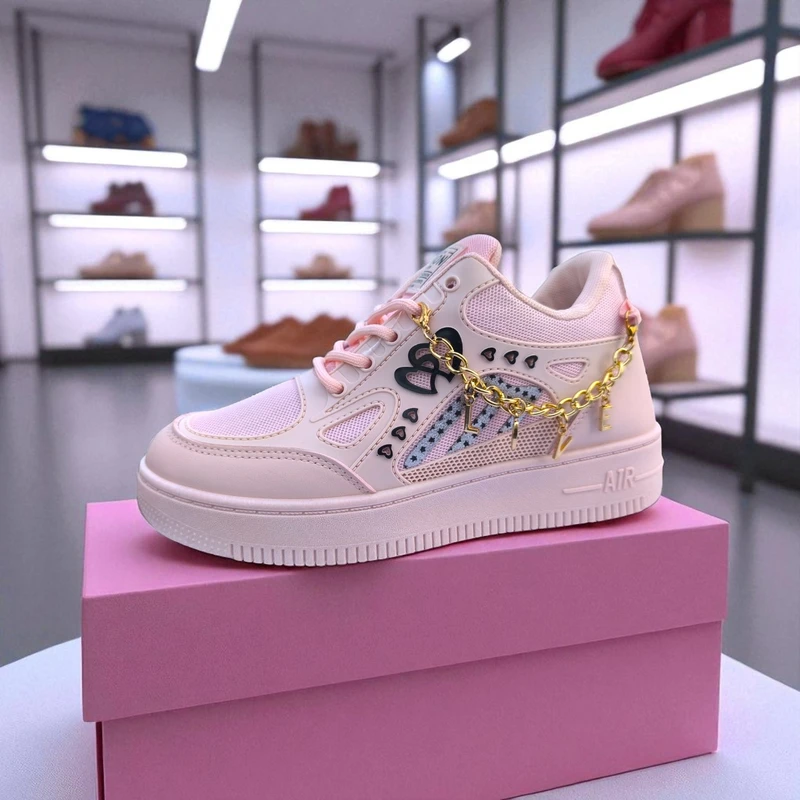 228 - Pink Sneakers with Heart & Star Design & Gold Charm Chain – দারুন কিউট, ট্রেন্ডি মেয়েদের জন্য স্টাইলিশ চয়েস - Image 5