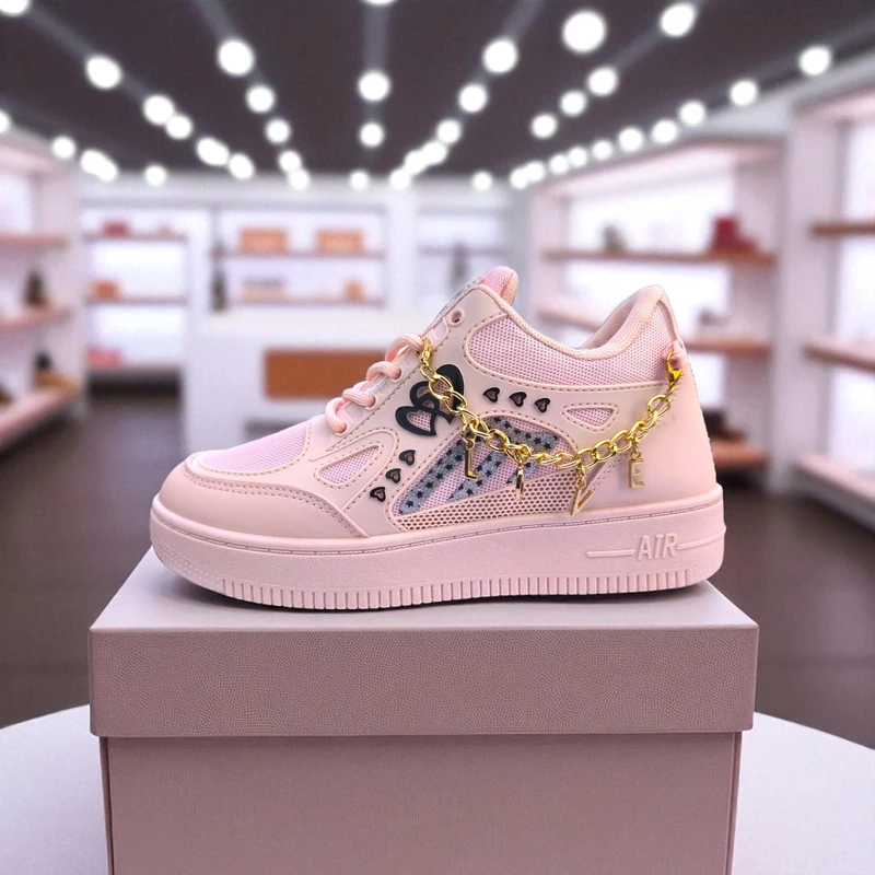 228 - Pink Sneakers with Heart & Star Design & Gold Charm Chain – দারুন কিউট, ট্রেন্ডি মেয়েদের জন্য স্টাইলিশ চয়েস - Image 6