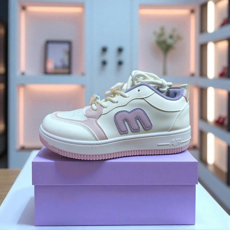 219- Pink Sneakers with "M" Logo—Chic & Playful Casual Footwear