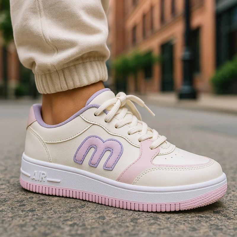 219- Pink Sneakers with "M" Logo—Chic & Playful Casual Footwear