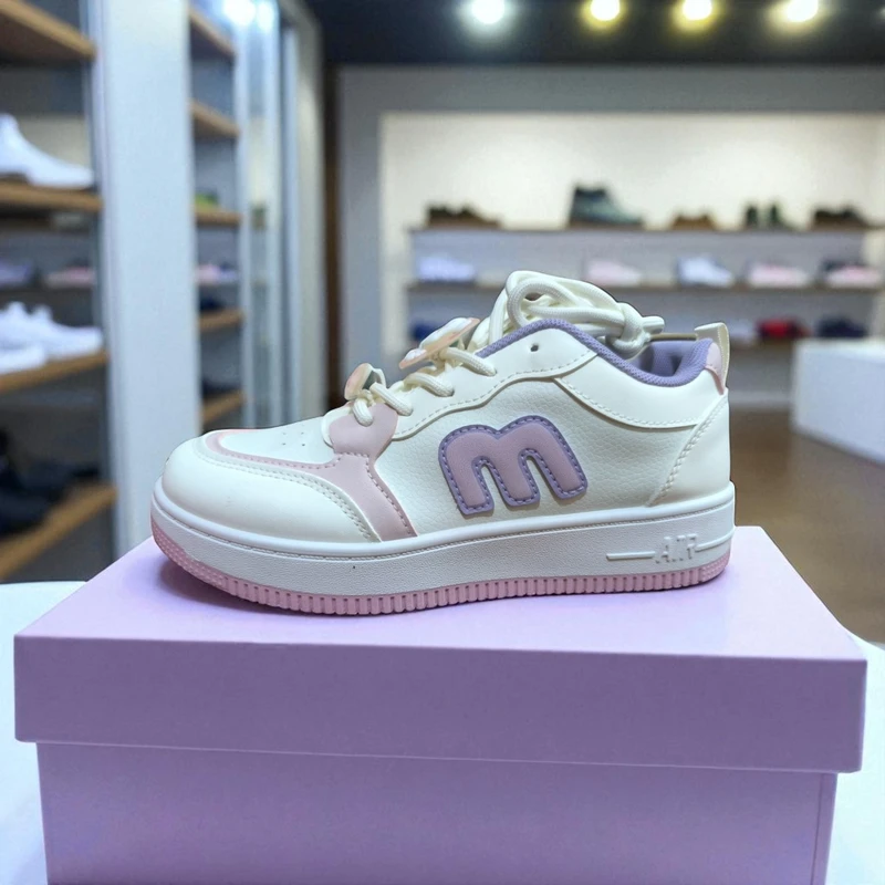 219- Pink Sneakers with "M" Logo—Chic & Playful Casual Footwear - Image 3