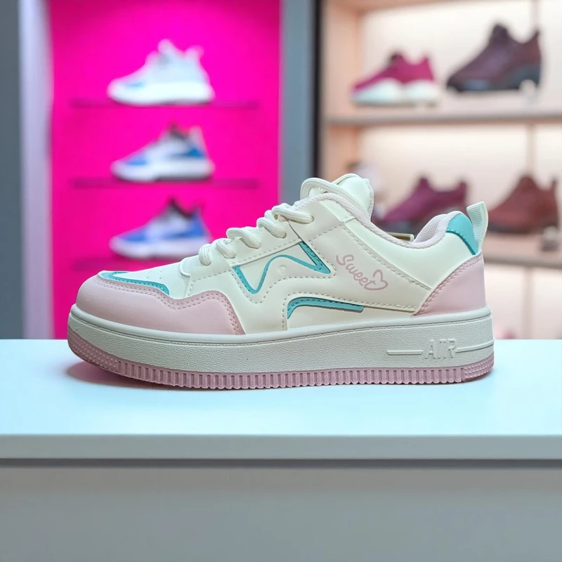 214-Pink and White Sneakers with Blue Accents—Stylish & Trendy Casual Footwear - Image 3