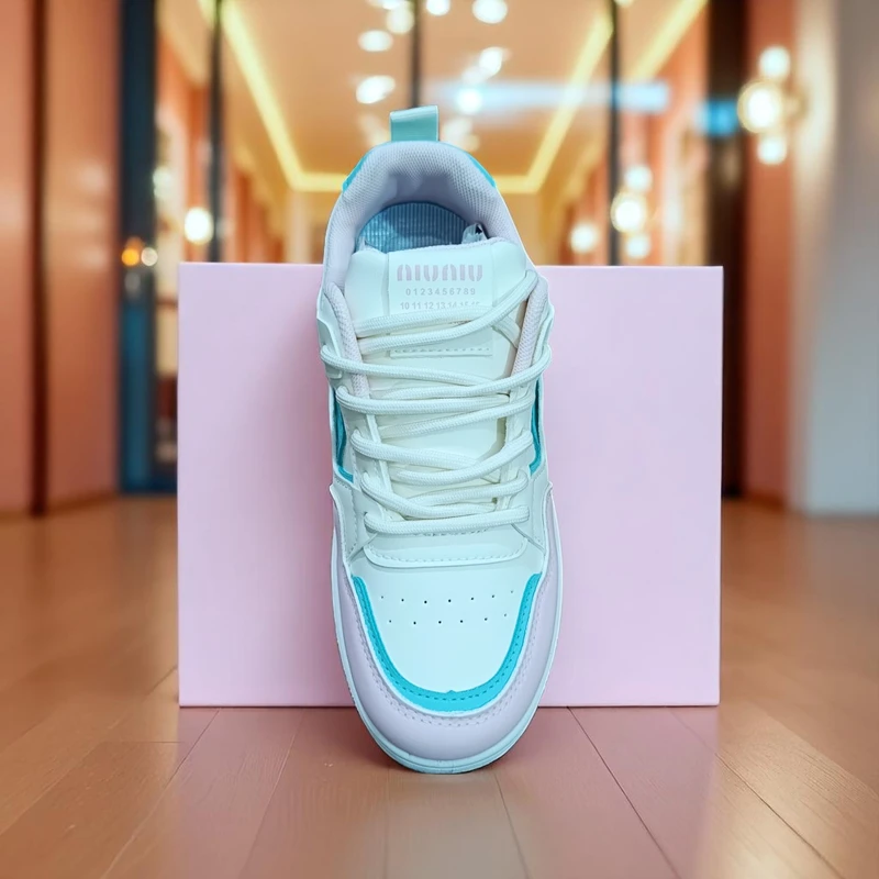 214-Pink and White Sneakers with Blue Accents—Stylish & Trendy Casual Footwear - Image 4