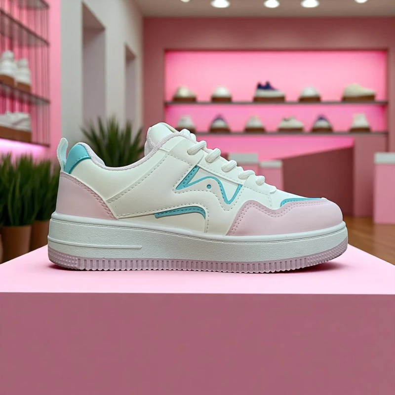 214-Pink and White Sneakers with Blue Accents—Stylish & Trendy Casual Footwear - Image 5