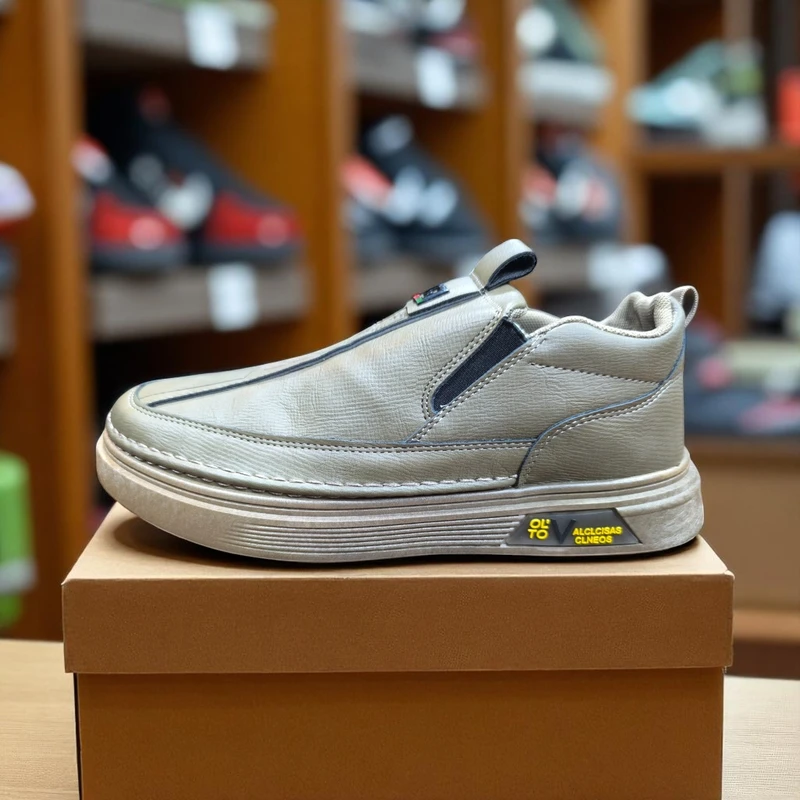 006 - Brown Slip-on Sneakers with Zip Detail—Comfort and Style in Every Step