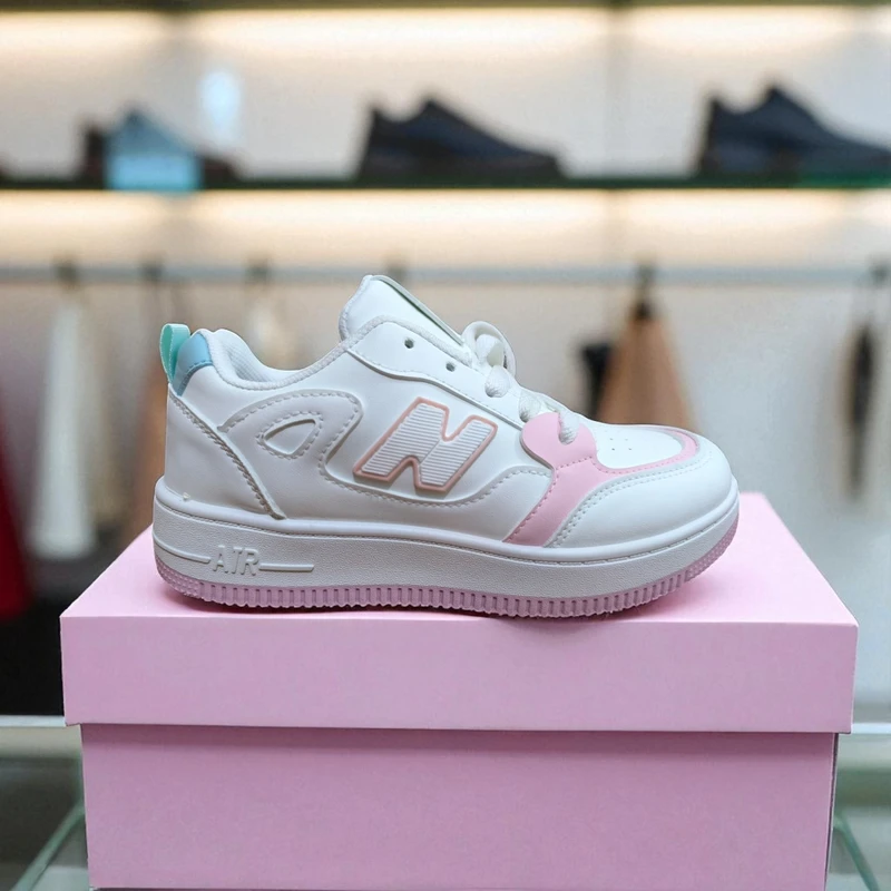 213- Pink and Blue Accented White Sneakers—Chic & Stylish Casual Footwear - Image 3