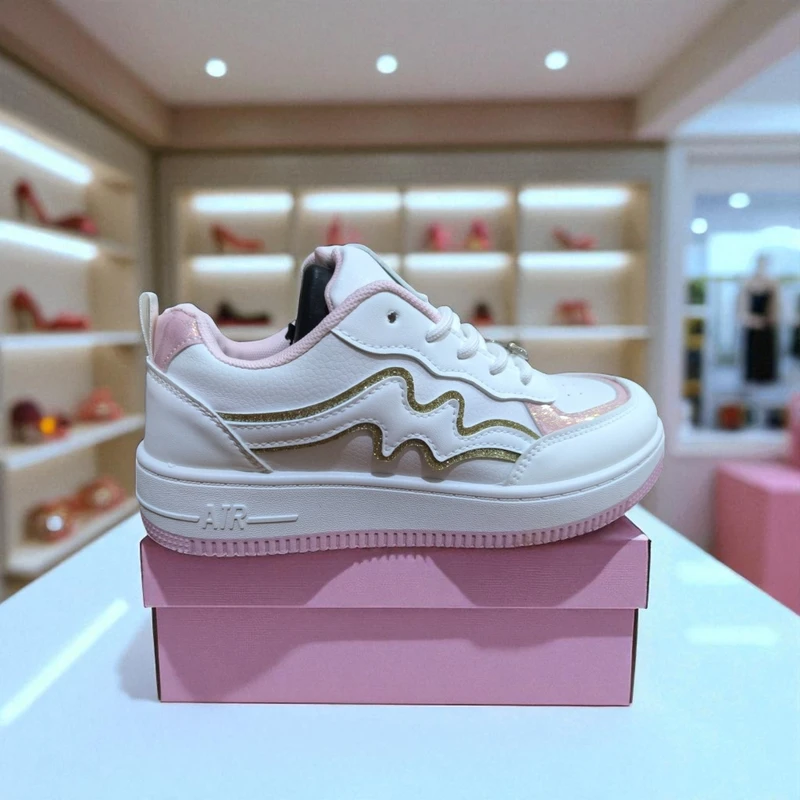 221- Pink Sneaker with Gold Accents—Chic & Elegant Casual Footwear