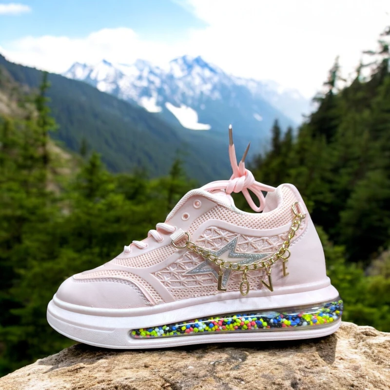 211 - Pink Sneakers with Star Pattern and Colorful Gel Sole—Perfect for Stylish and Comfortable Walks - Image 3