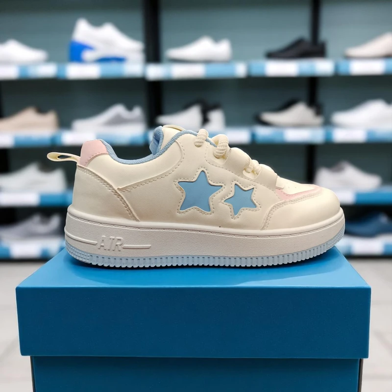 219- Blue Star Sneakers Accents—Stylish & Trendy Casual Footwear