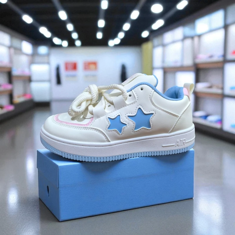 219- Blue Star Sneakers Accents—Stylish & Trendy Casual Footwear