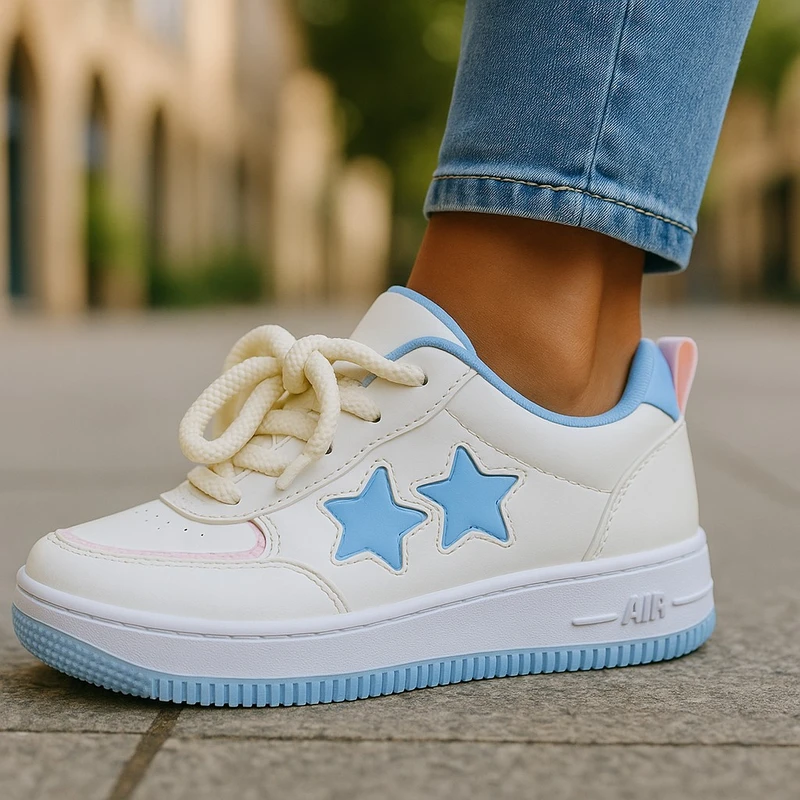219- Blue Star Sneakers Accents—Stylish & Trendy Casual Footwear - Image 3