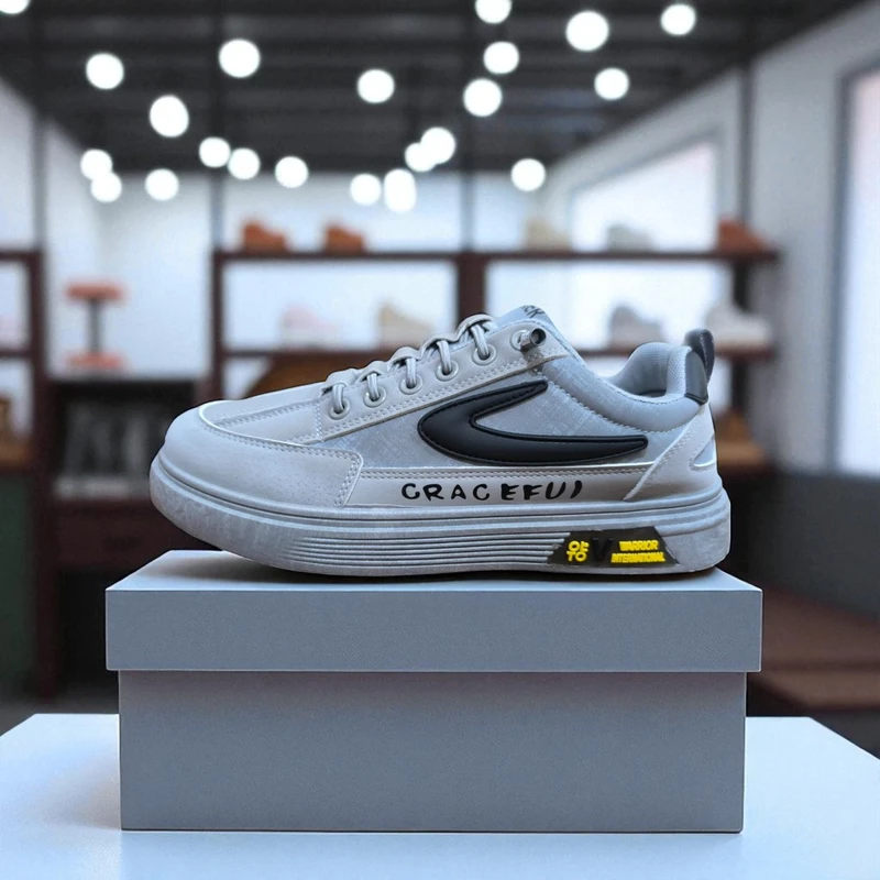 312- Gray Graceful White Sneakers Accents—Elegant & Trendy Casual Footwear