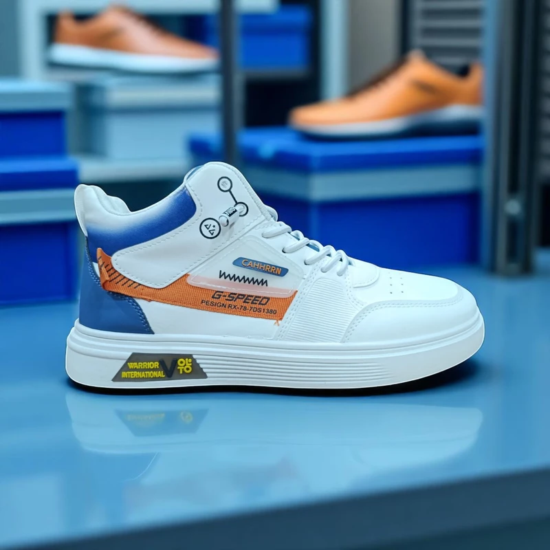 304 - White and Blue  Sneakers with Bold "G-SPEED" Design and Orange Accent—Perfect for Stylish and Sporty Looks