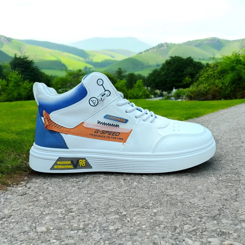 304 - White and Blue  Sneakers with Bold "G-SPEED" Design and Orange Accent—Perfect for Stylish and Sporty Looks