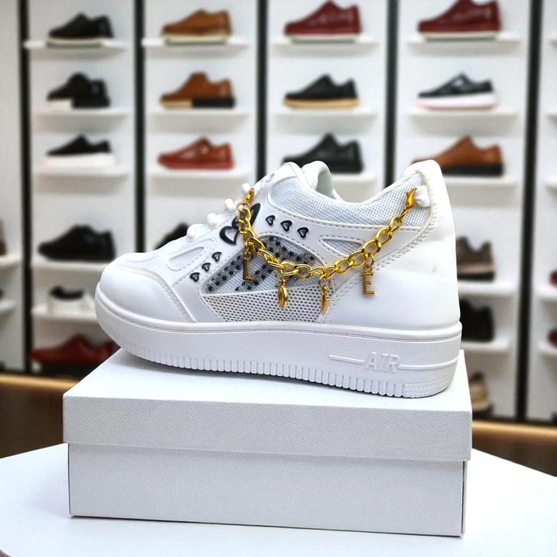 228 - White Sneakers with Heart & Star Design & Gold Charm Chain – দারুন কিউট, ট্রেন্ডি মেয়েদের জন্য স্টাইলিশ চয়েস - Image 3