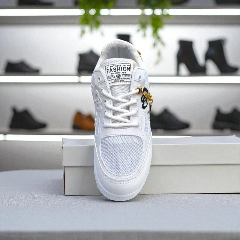 228 - White Sneakers with Heart & Star Design & Gold Charm Chain – দারুন কিউট, ট্রেন্ডি মেয়েদের জন্য স্টাইলিশ চয়েস - Image 5