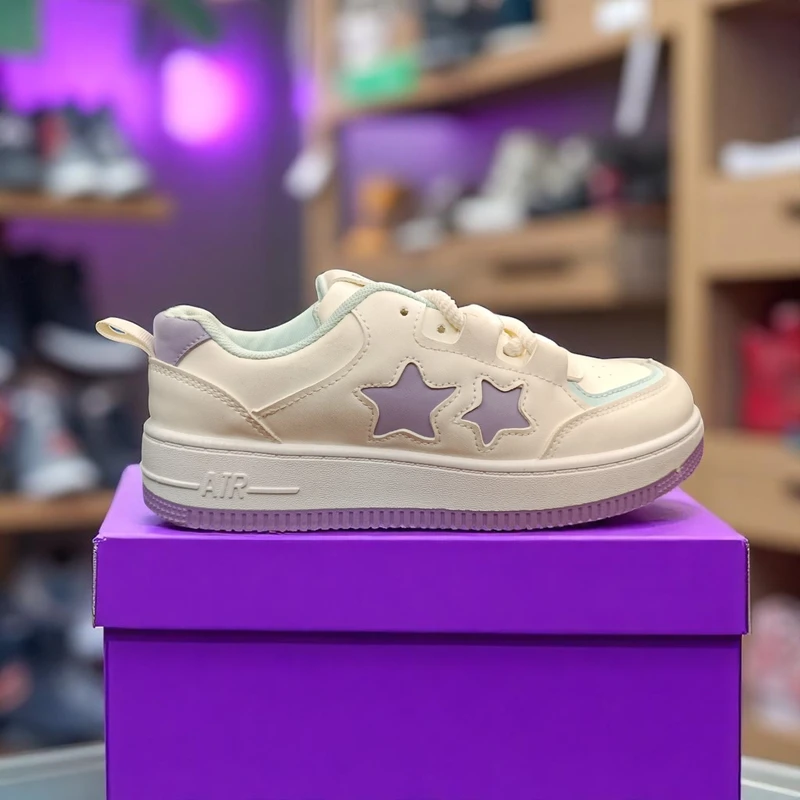 220 - Cute White Sneakers with Purple Star Design—Perfect for Casual, Playful & Comfortable Days