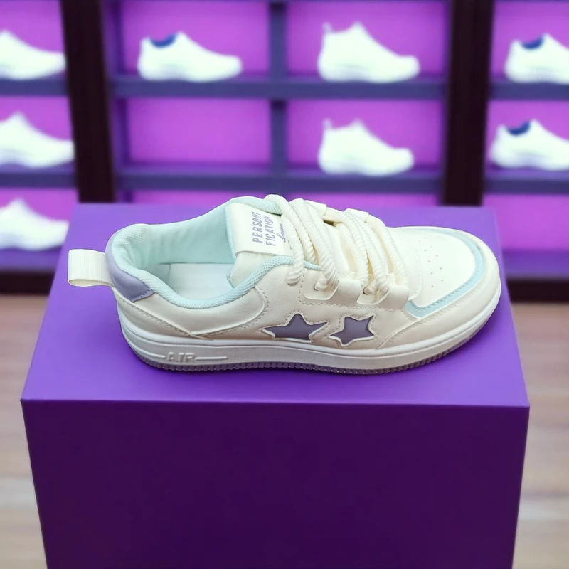 220 - Cute White Sneakers with Purple Star Design—Perfect for Casual, Playful & Comfortable Days - Image 3