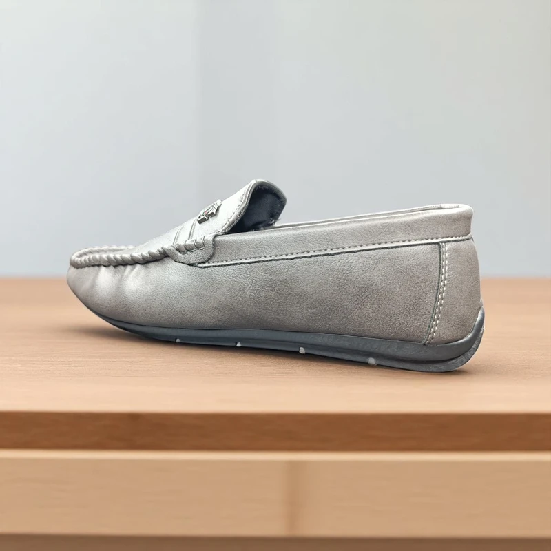 119 - Gray Slip-on Loafers with Stylish Stitch Design—Perfect for Comfortable and Elegant Outfits
