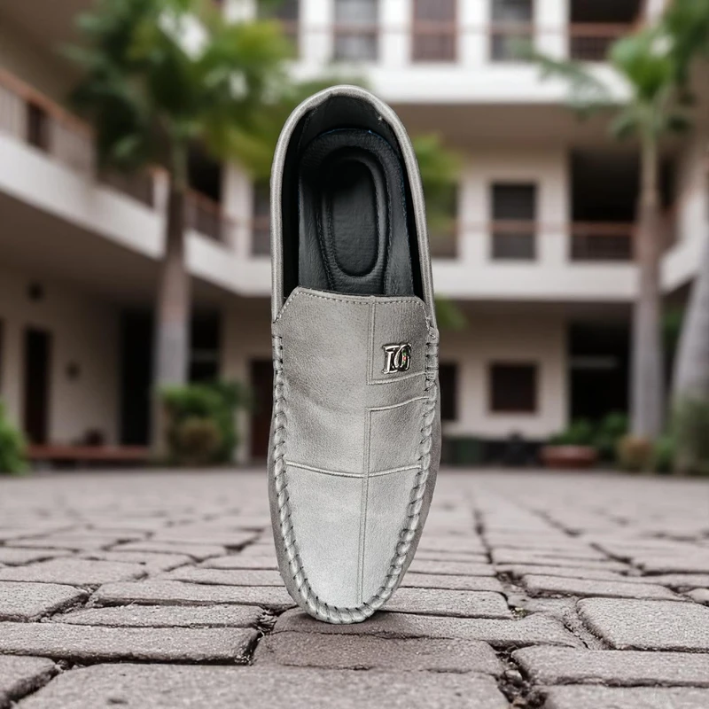 119 - Gray Slip-on Loafers with Stylish Stitch Design—Perfect for Comfortable and Elegant Outfits