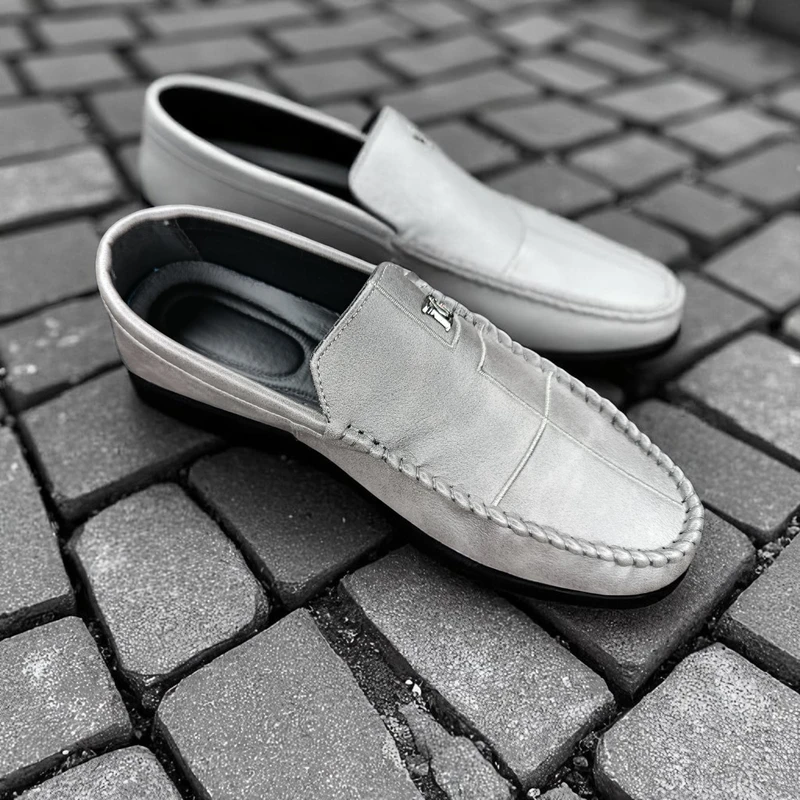 119 - Gray Slip-on Loafers with Stylish Stitch Design—Perfect for Comfortable and Elegant Outfits - Image 3