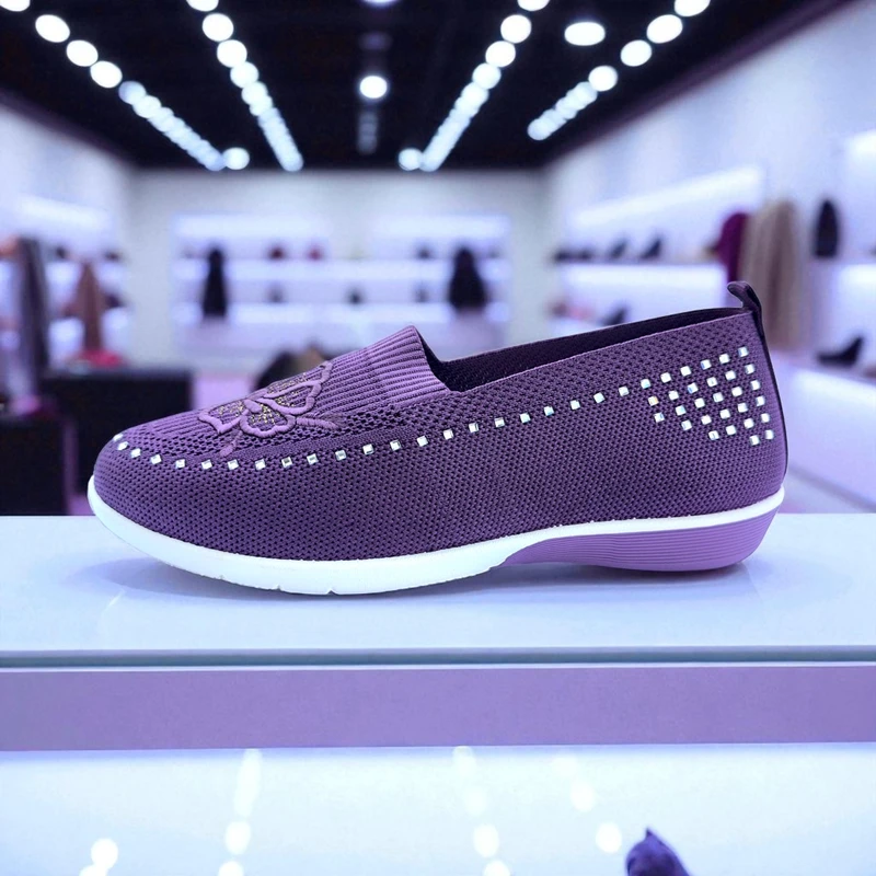 401 - Purple  Wedge Sneakers with Knitted Design—Chic and Comfortable Look