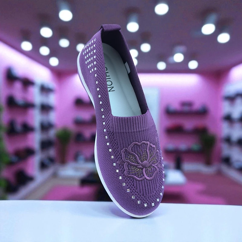 401 - Purple  Wedge Sneakers with Knitted Design—Chic and Comfortable Look - Image 3