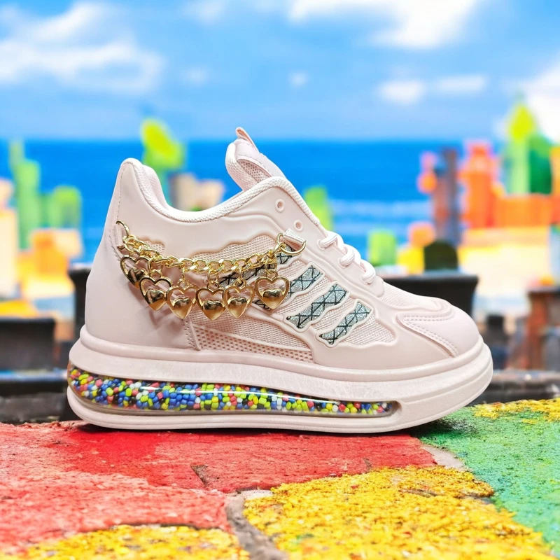 210 - Pink Sneakers with Star Pattern and Colorful Gel Sole—Perfect for Stylish and Comfortable Walks