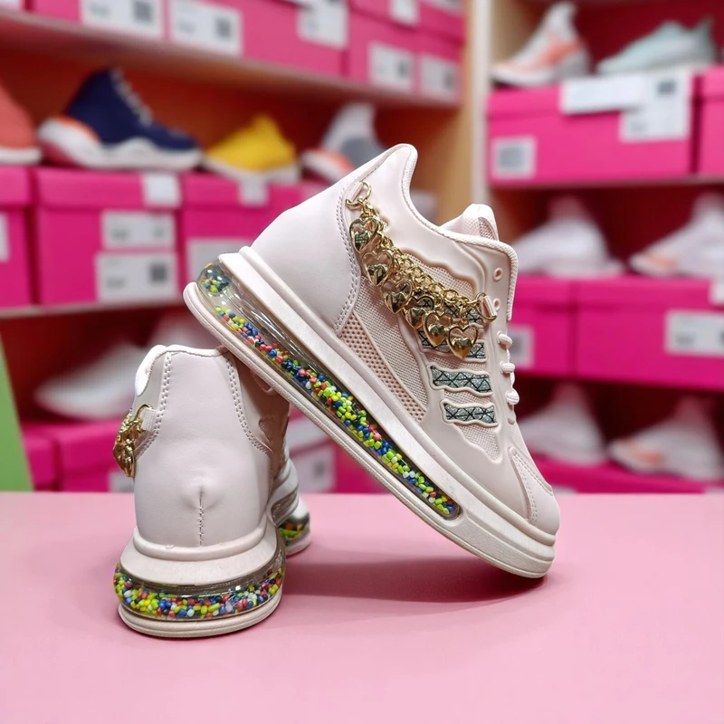 210 - Pink Sneakers with Star Pattern and Colorful Gel Sole—Perfect for Stylish and Comfortable Walks