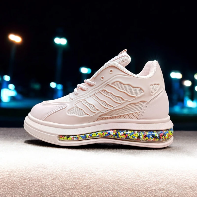 210 - Pink Sneakers with Star Pattern and Colorful Gel Sole—Perfect for Stylish and Comfortable Walks - Image 3