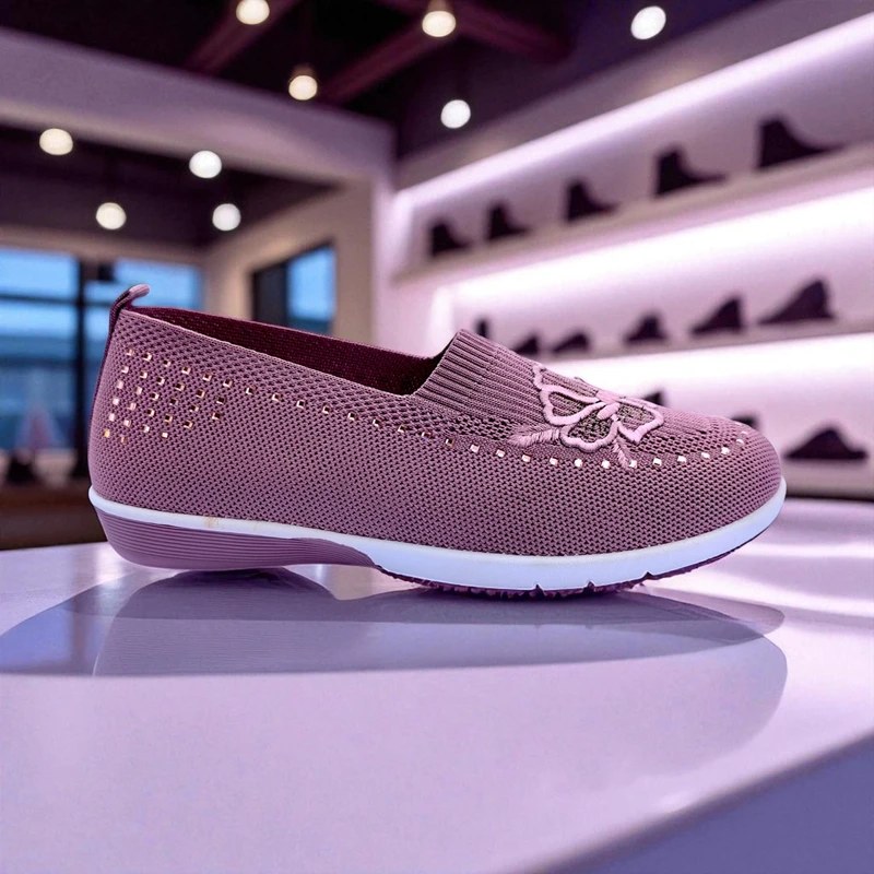 401 - Pink Wedge Sneakers with Knitted Design—Chic and Comfortable Look - Image 4