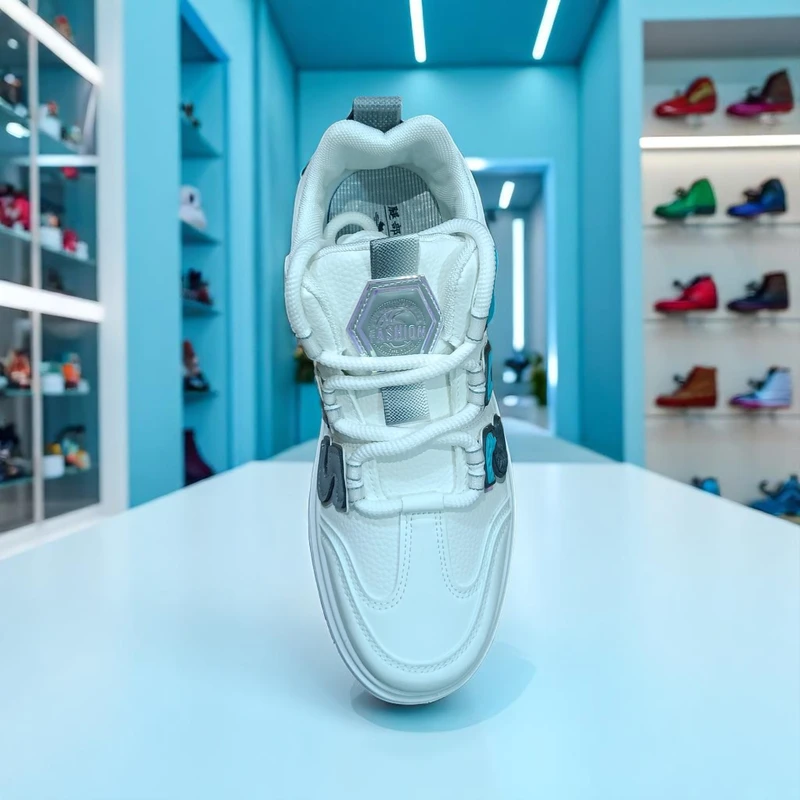 311🔥Gray Cyan White Hype Minimalist Sole Sneakers – Street Style Meets Comfort 🔥 - Image 4