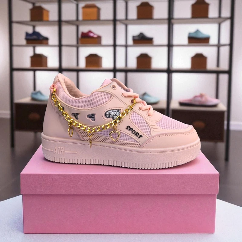 227 – Pink Sneakers with Heart Charms & Gold Chain – দারুন কিউট, স্টাইলিশ মেয়েদের জন্য একদম পারফেক্ট
