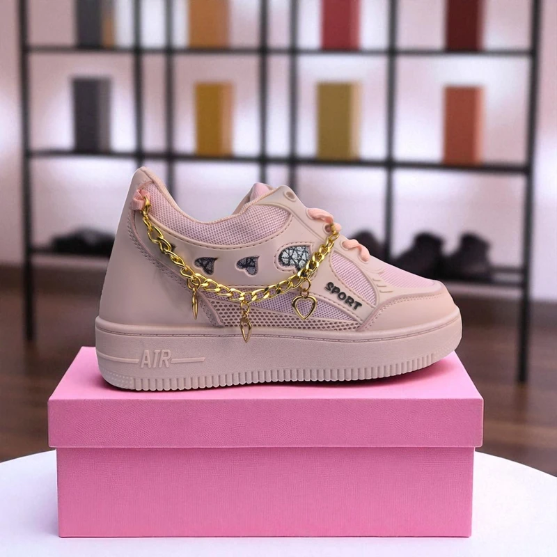 227 – Pink Sneakers with Heart Charms & Gold Chain – দারুন কিউট, স্টাইলিশ মেয়েদের জন্য একদম পারফেক্ট - Image 3