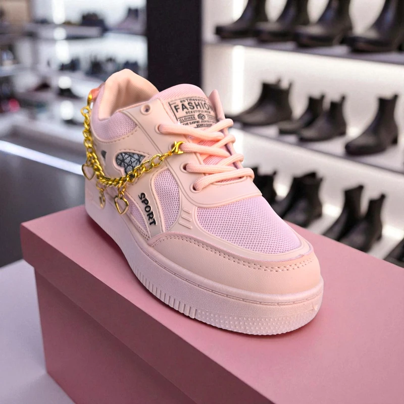 227 – Pink Sneakers with Heart Charms & Gold Chain – দারুন কিউট, স্টাইলিশ মেয়েদের জন্য একদম পারফেক্ট - Image 4