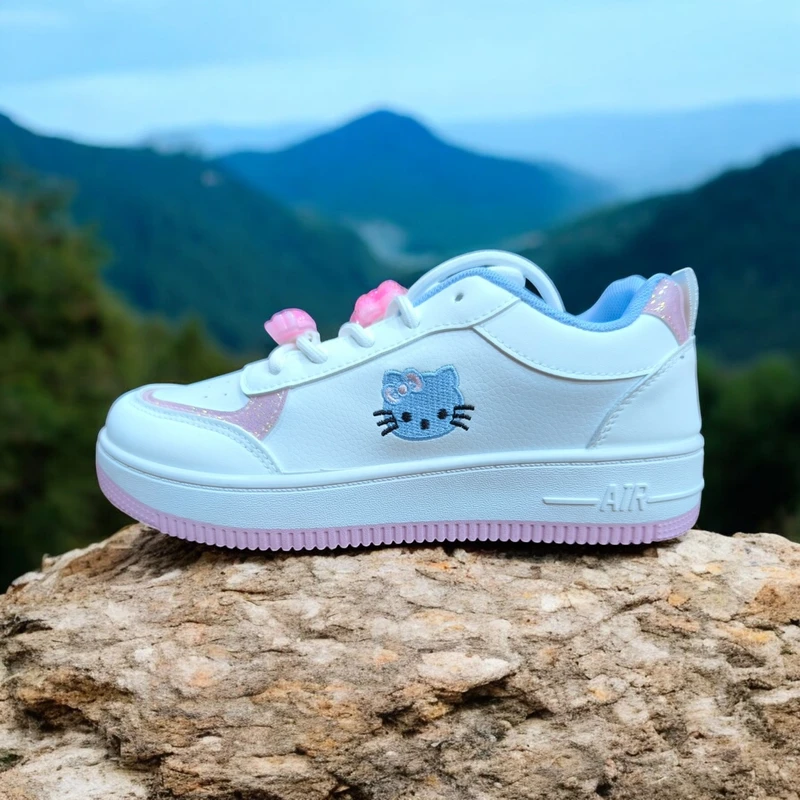 216 - Pink White Sneakers with Hello Kitty Design—Perfect for Casual, Playful Days & All-Day Comfort