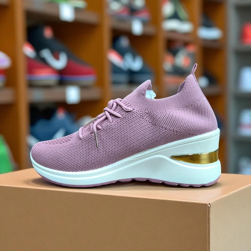 203 - Pink Wedge Sneakers with Knitted Design—Chic and Comfortable Look