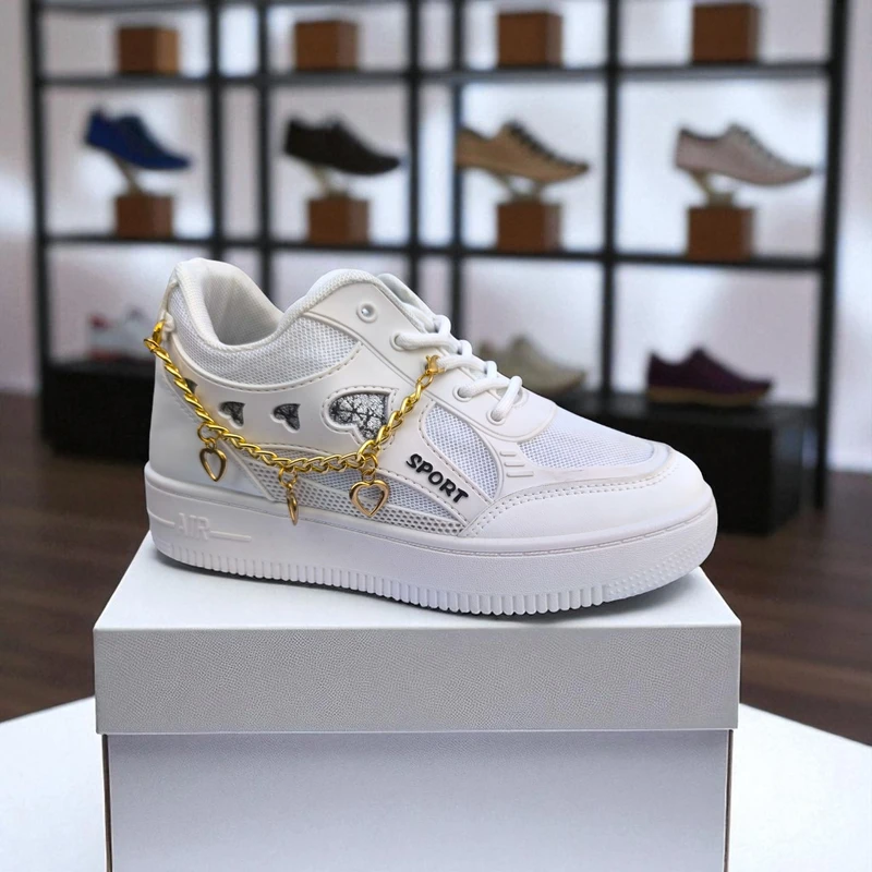 227 – White Sneakers with Heart Charms & Gold Chain – দারুন কিউট, স্টাইলিশ মেয়েদের জন্য একদম পারফেক্ট - Image 4