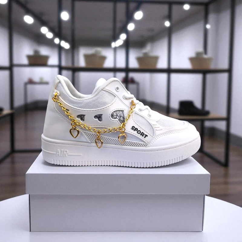 227 – White Sneakers with Heart Charms & Gold Chain – দারুন কিউট, স্টাইলিশ মেয়েদের জন্য একদম পারফেক্ট - Image 5