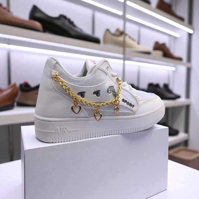 227 – White Sneakers with Heart Charms & Gold Chain – দারুন কিউট, স্টাইলিশ মেয়েদের জন্য একদম পারফেক্ট - Image 7