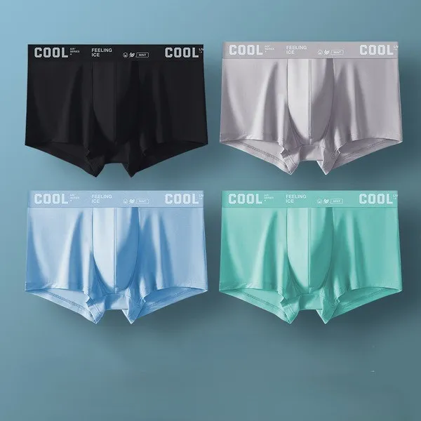 (4 Pcs Set) Mens Breathable Soft Ice-silk Premium Boxer