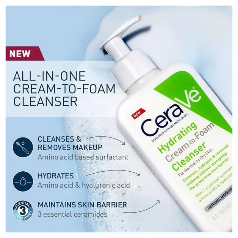 CeraVe Hydrating Cream-to-Foam Cleanser for Normal to Dry Skin – 237ml