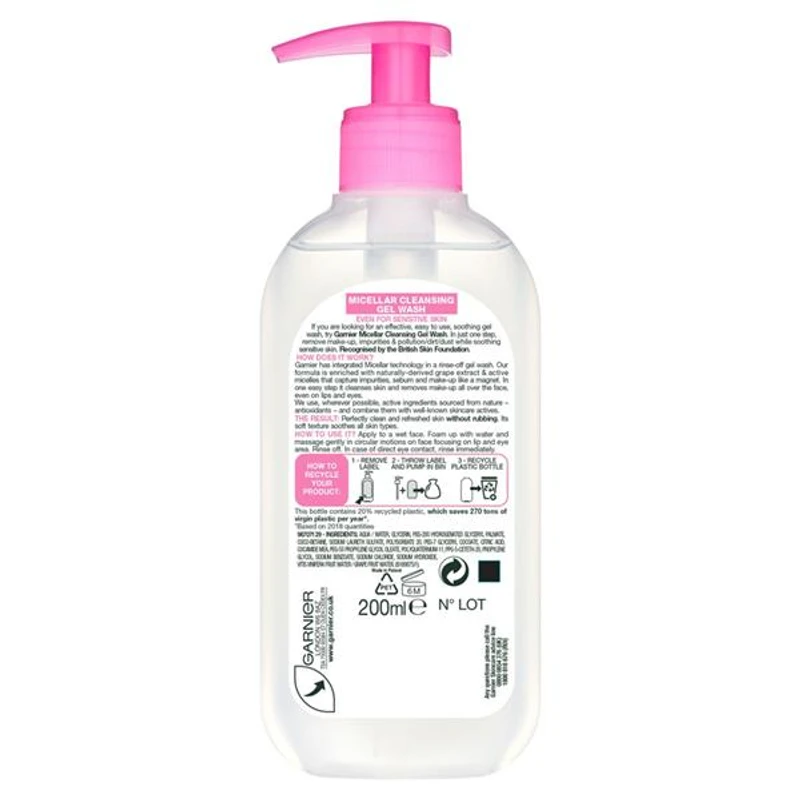 Garnier SkinActive Micellar Cleansing Gel Wash for Sensitive Skin – 200ml