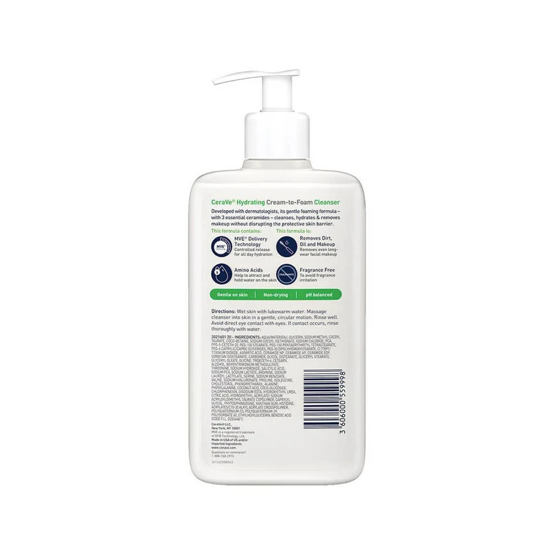 CeraVe Hydrating Cream-to-Foam Cleanser for Normal to Dry Skin – 355ml
