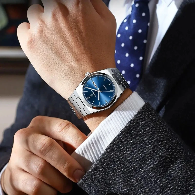 Poedagar Model 930 Stainless Steel Quartz Wristwatch for Men - Silver&Blue - Image 3