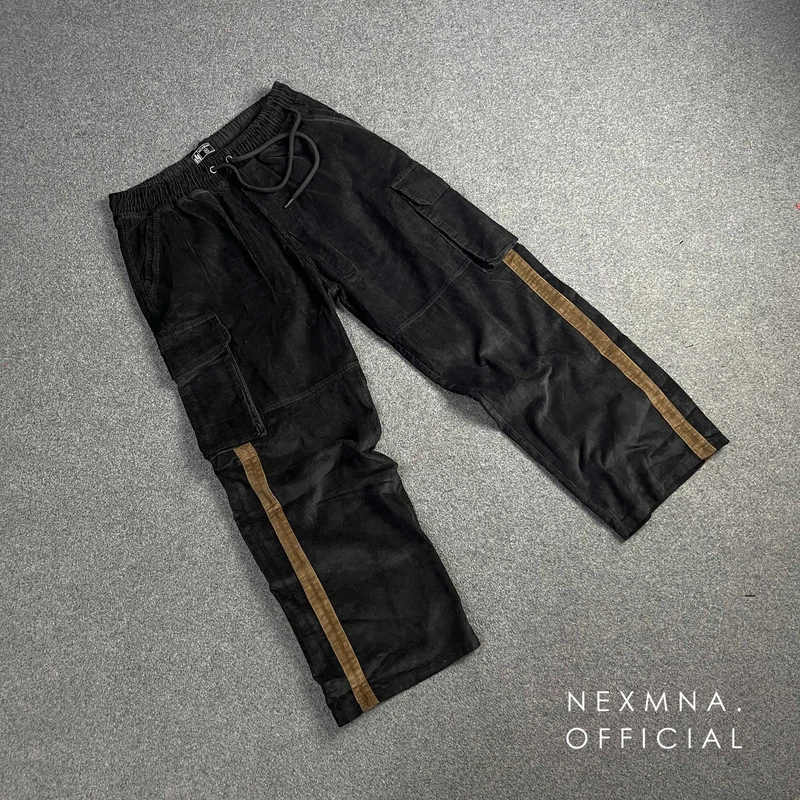 CORD BAGGY CARGO - BLACK