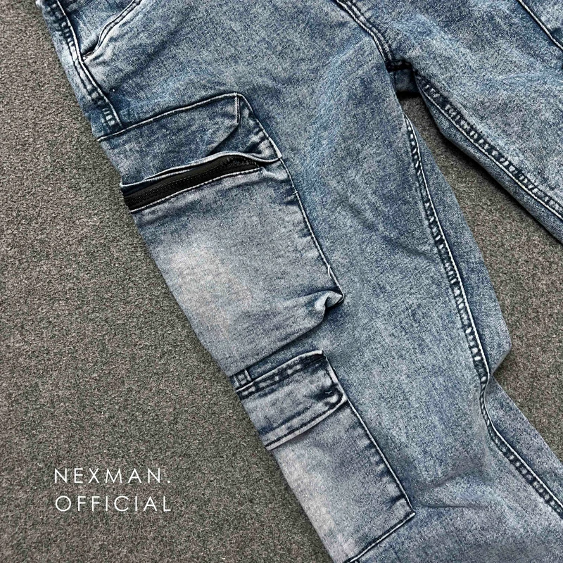 8 POCKET ACID WASH BLUE BAGGY JEANS